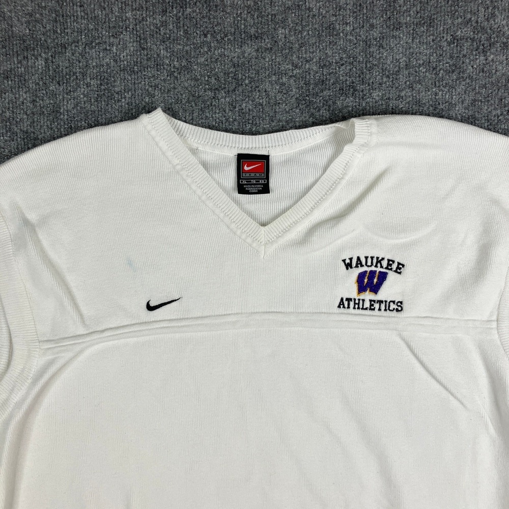 Nike Sweater Vest Mens XL White Waukee Athletics Logo V-Neck Team Schoolwear